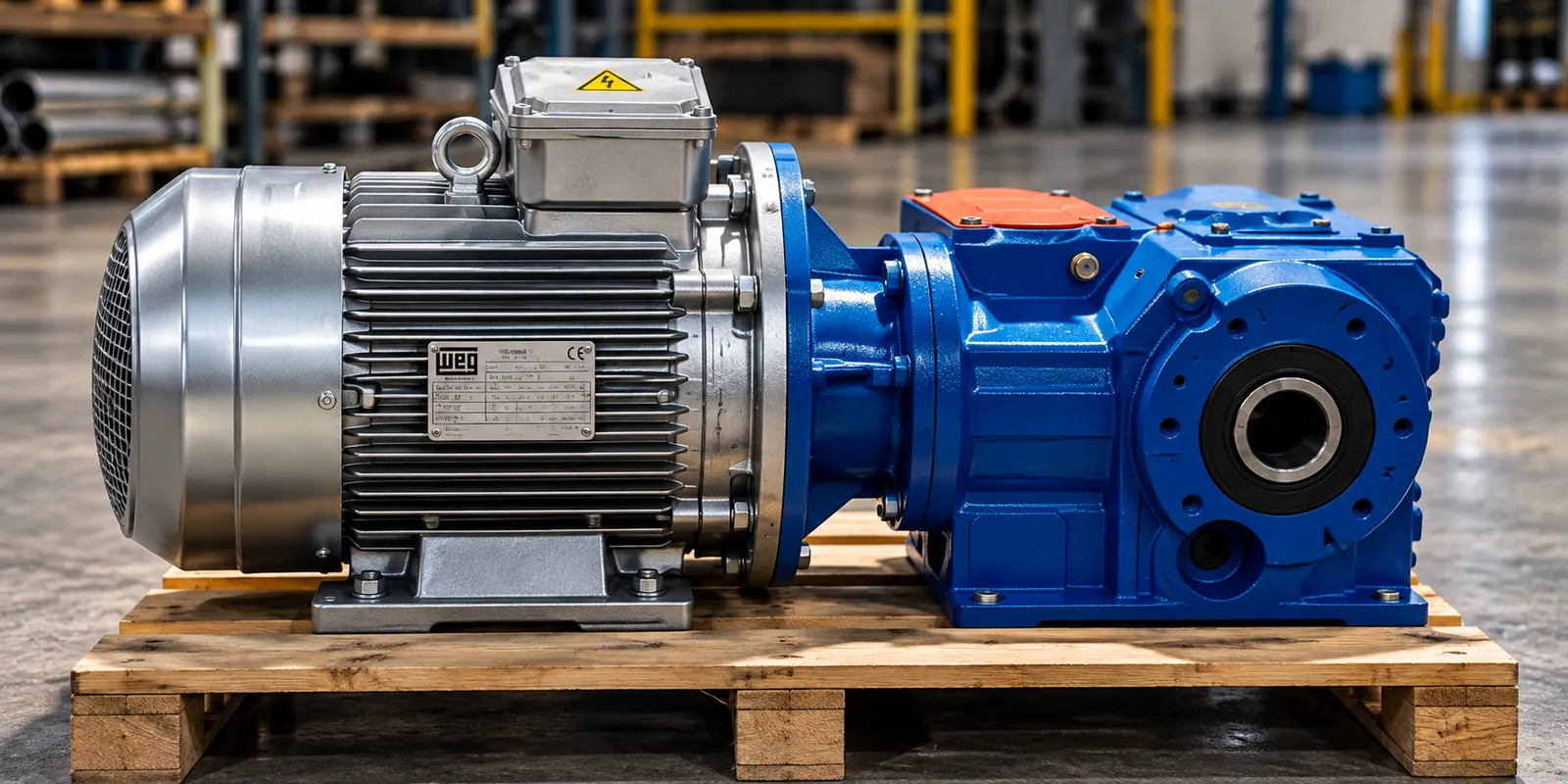 Electric motor coupled to an industrial gearbox