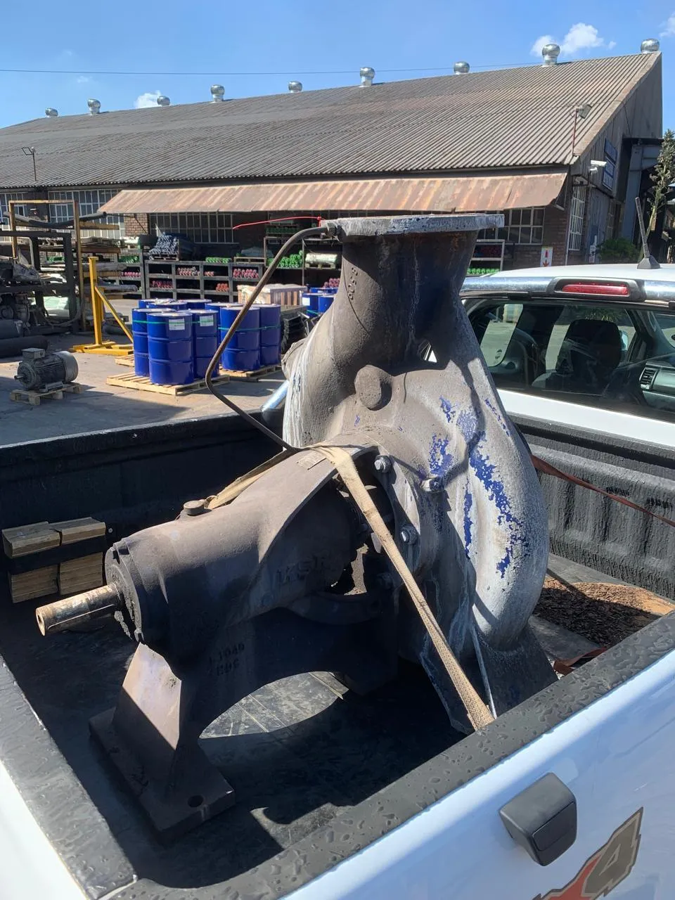 Damaged pump collected on a bakkie