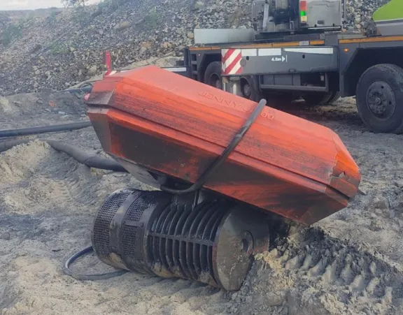 Damaged submersible slurry pump on site