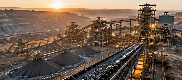 Conveyors and stockpiles at a processing plant