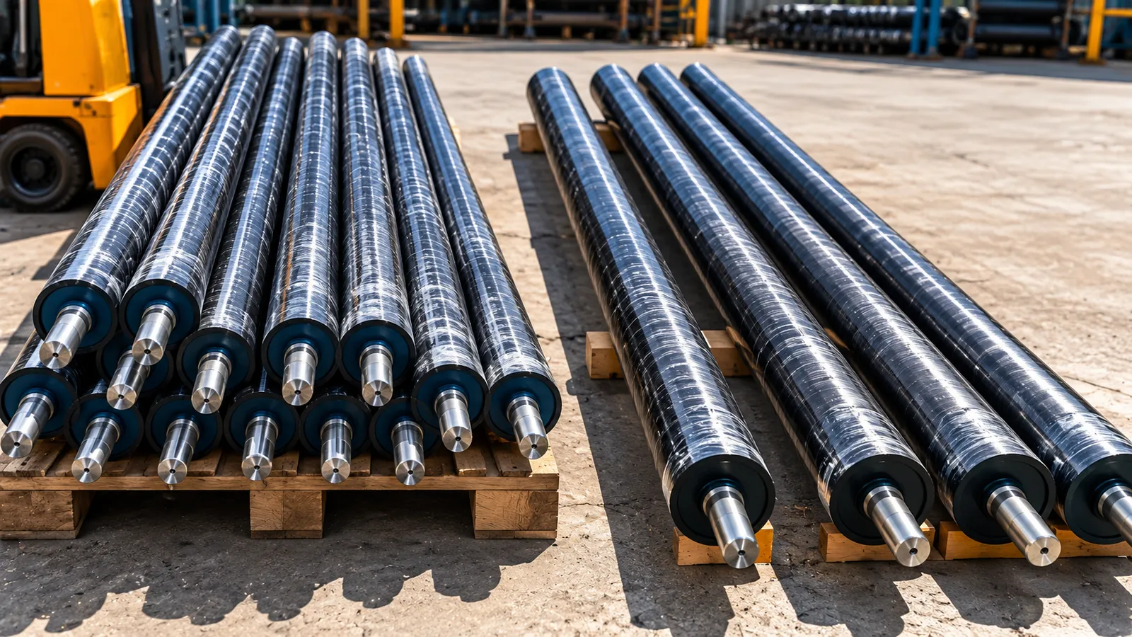 Coated rollers on pallets